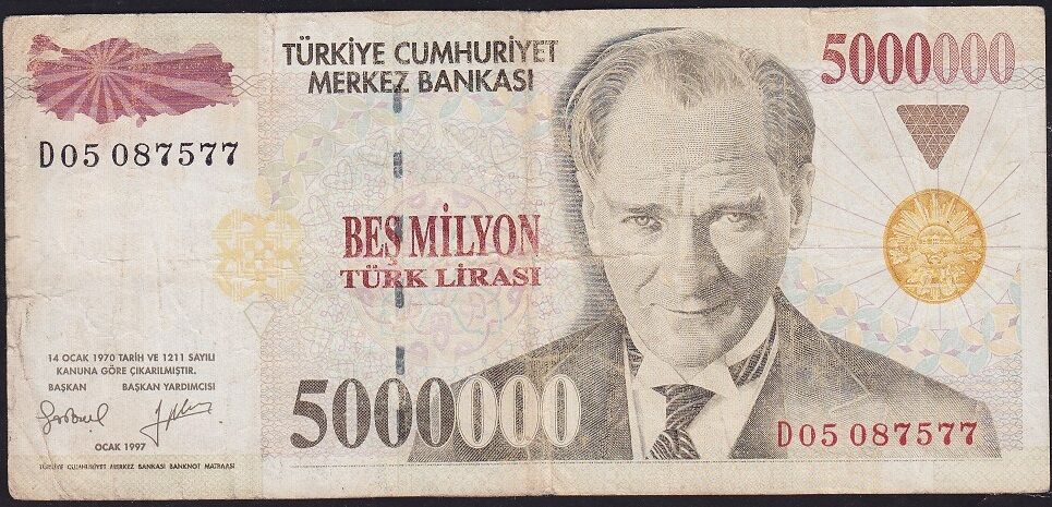 7.Emisyon 5 000 000 Lira D05 087577 Çok Temiz