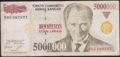 7.Emisyon 5 000 000 Lira D05 087577 Çok Temiz