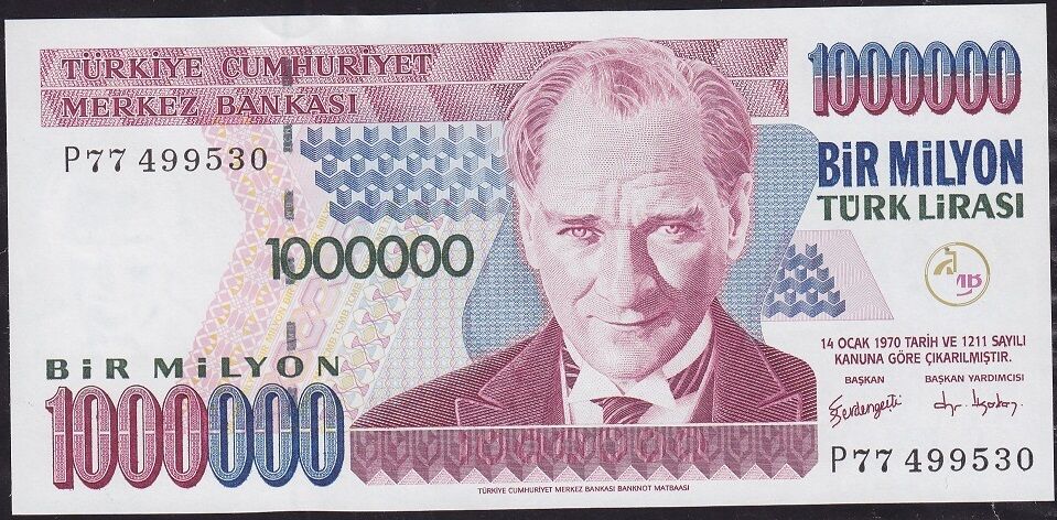 7.Emisyon 3.Tertip 1 000 000 Lira P77 499530 Çil