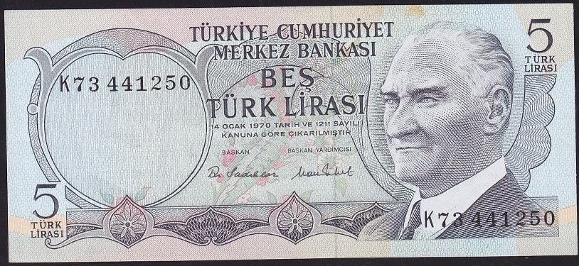 6.Emisyon 2.Tertip 5 Lira K73 441250 Çilaltı Çil
