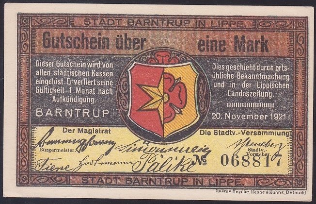 ALMANYA 1 MARK NOTGELD 1921 ÇİL