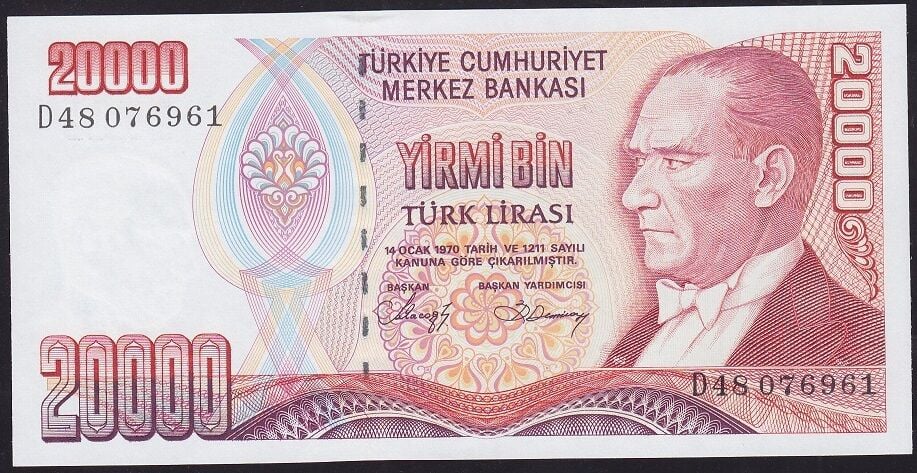 7.Emisyon 1.Tertip 20000 Lira D48 076961 Çil