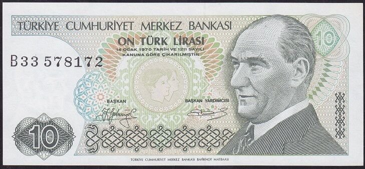 7.Emisyon 1.Tertip 10 Lira B33 578172 Çilaltı Çil
