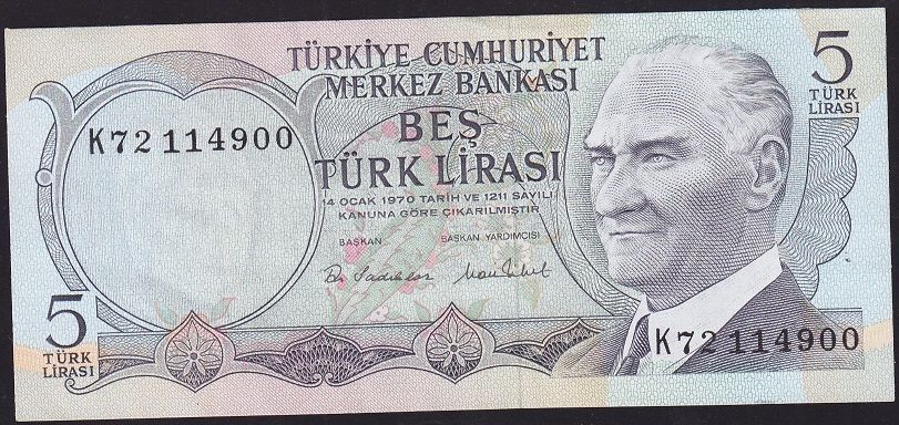 6.Emisyon 2.Tertip 5 Lira K72 114900 Çok Temiz+