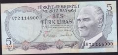 6.Emisyon 2.Tertip 5 Lira K72 114900 Çok Temiz+