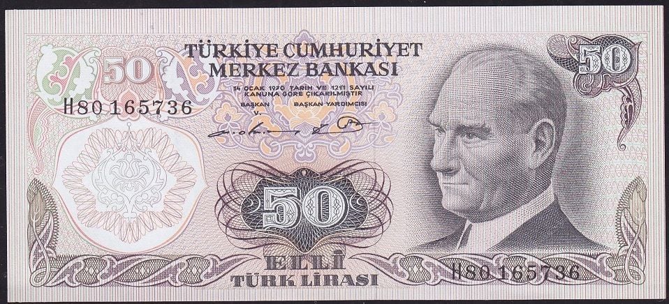 6.Emisyon 1.Tertip 50 Lira H80 165736 Ççt Çilaltı