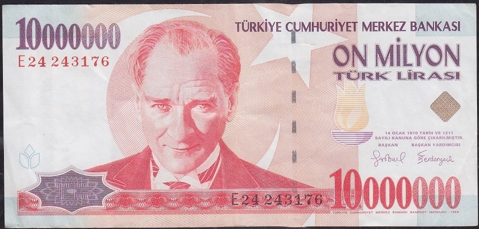 7.Emisyon 10 000 000 Lira E24 243176 Çok Temiz +