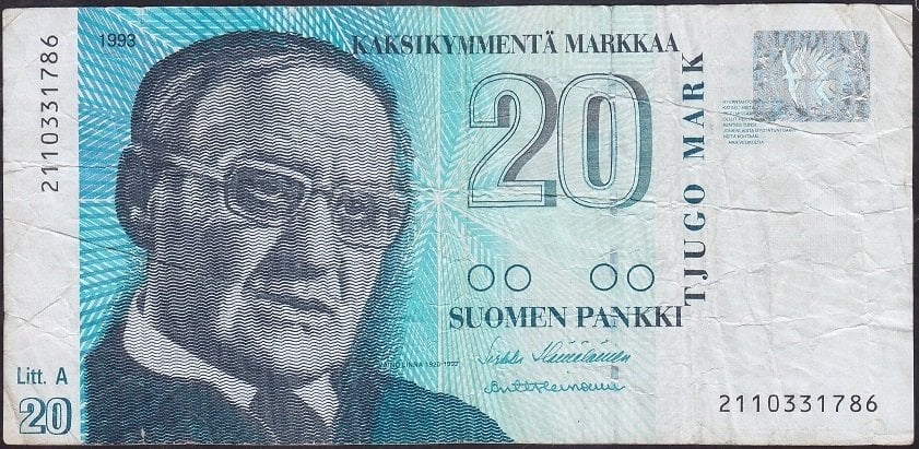 Finlandiya 20 Markka 1993 Temiz +