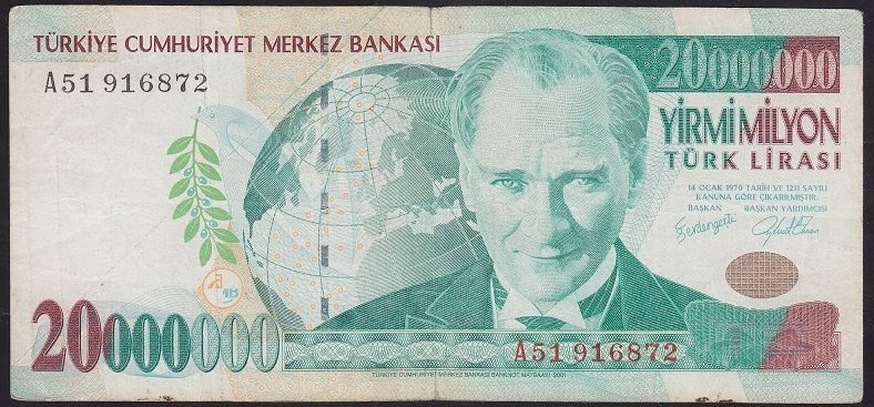 7.EMİSYON 20 000 000 LİRA A51 916872 TEMİZ +
