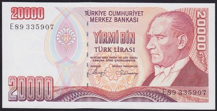 7.EMİSYON 1.TERTİP 20000 LİRA E89 335907 ÇİL
