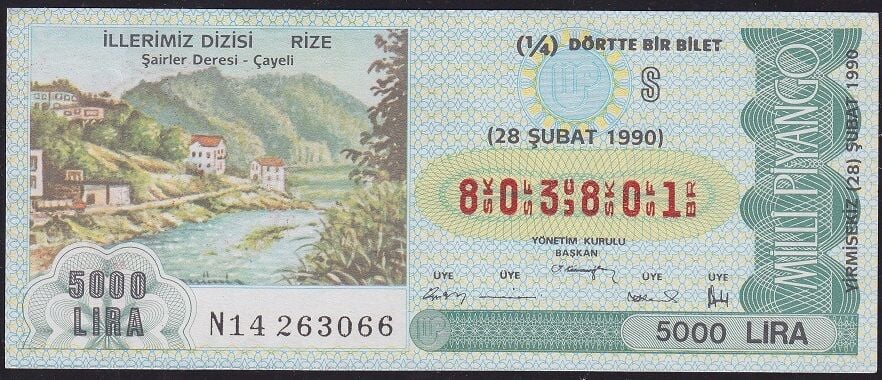 1990 28 Şubat Çeyrek Bilet - S Serisi - Rize