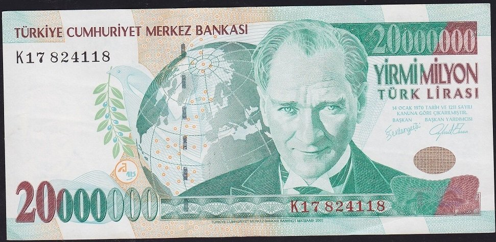7.Emisyon 20 000 000 Lira K17 824118 Çok Çok Temiz+