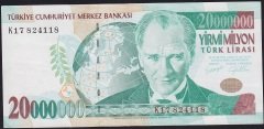 7.Emisyon 20 000 000 Lira K17 824118 Çok Çok Temiz+