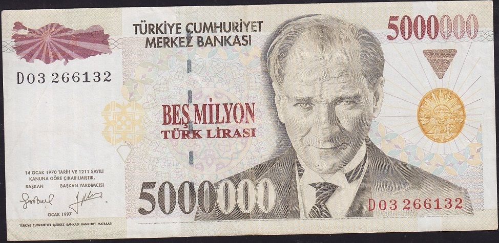 7.Emisyon 5 000 000 Lira D03 266132 Çok Temiz+