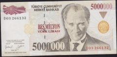7.Emisyon 5 000 000 Lira D03 266132 Çok Temiz+