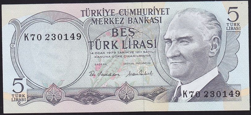 6.Emisyon 2.Tertip 5 Lira K70 230149 Çil