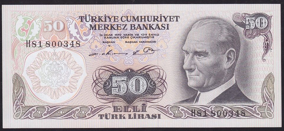 6.Emisyon 1.Tertip 50 Lira H81 800348 Çil