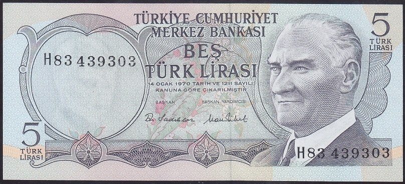6.EMİSYON 2.TERTİP 5 LİRA H83 439303 ÇİL