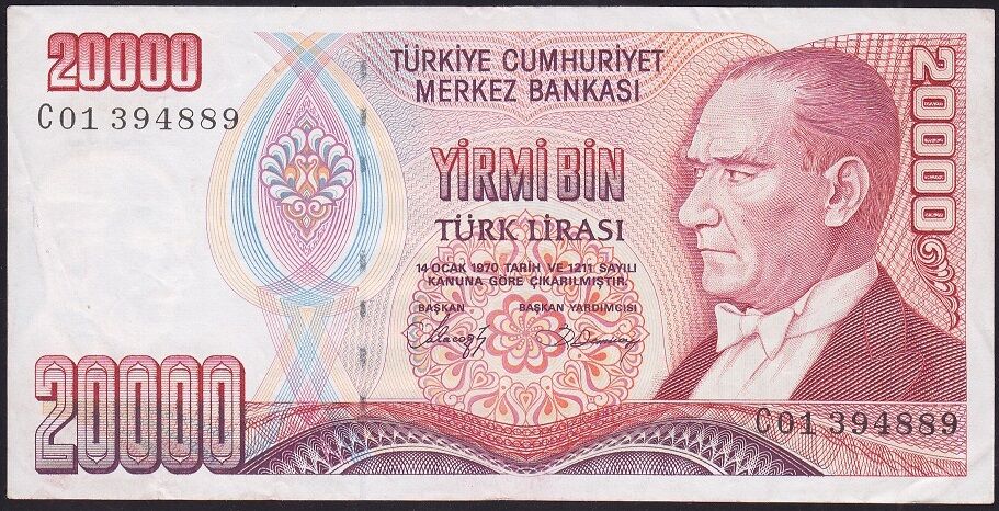 7.Emisyon 1.Tertip 20000 Lira C01 394889 Çok Çok Temiz