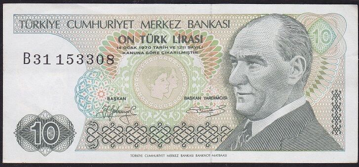 7.Emisyon 1.Tertip 10 Lira B31 153308 Çok Çok Temiz+