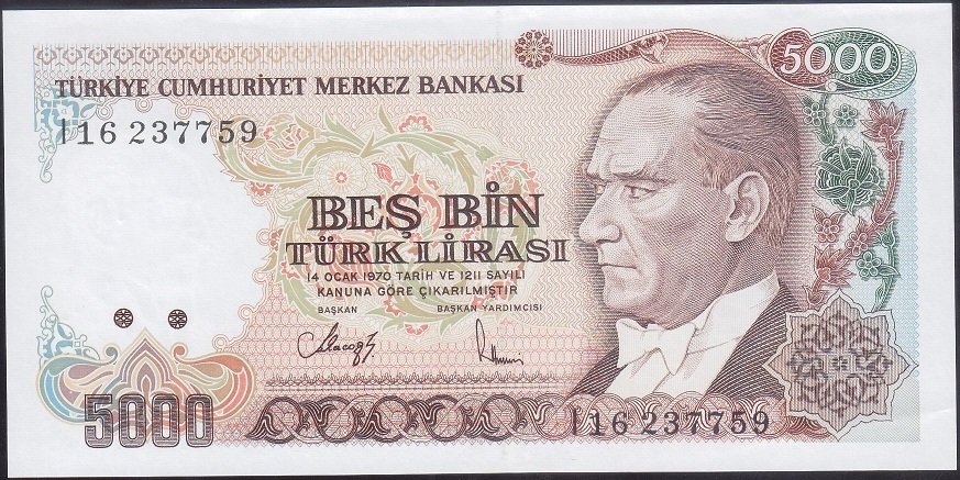 7.Emisyon 4.Tertip 5000 Lira I16 237759 Çil