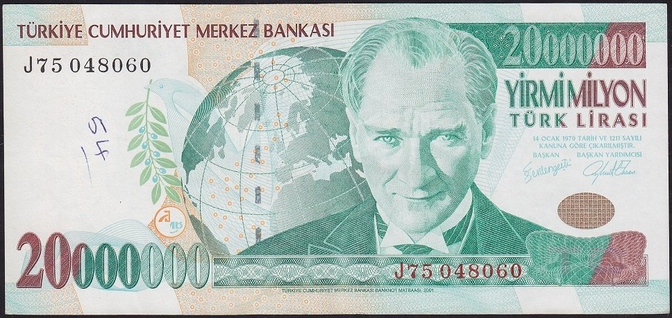 7.Emisyon 20 000 000 Lira J75 048060 Çok Çok Temiz+