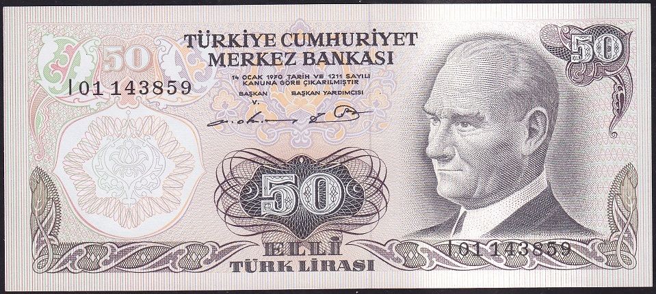 6.Emisyon 1.Tertip 50 Lira I01 143859 Çilaltı