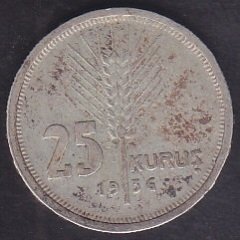 1936 YILI 25 KURUŞ GÜMÜŞ eski para mezat