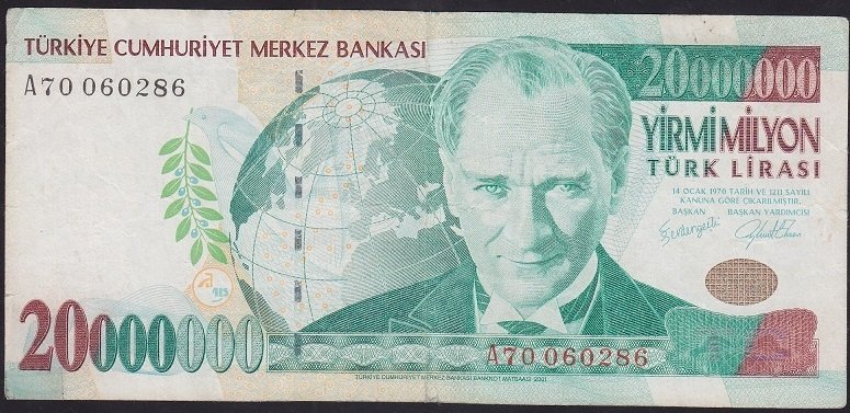 7.EMİSYON 20 000 000 LİRA A70 060286 TEMİZ