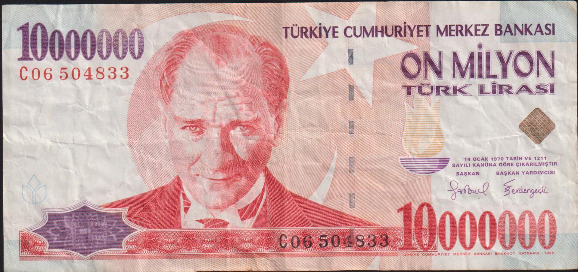 7.Emisyon 10 000 000 Lira C06 504833 Çok Temiz