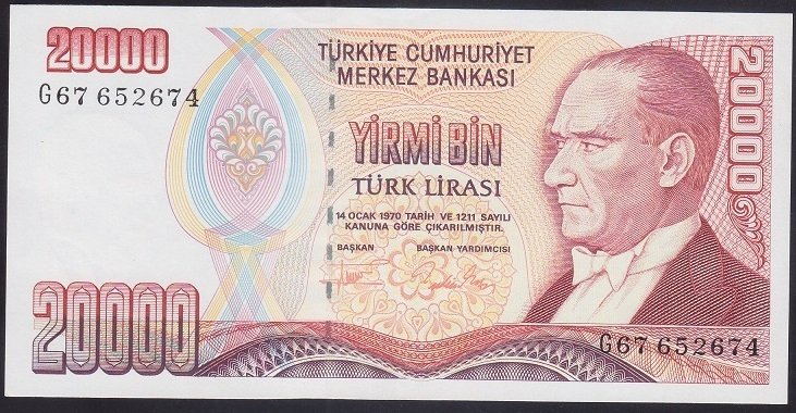 7.EMİSYON 2.TERTİP 20000 LİRA G67 652674 ÇİLALTI
