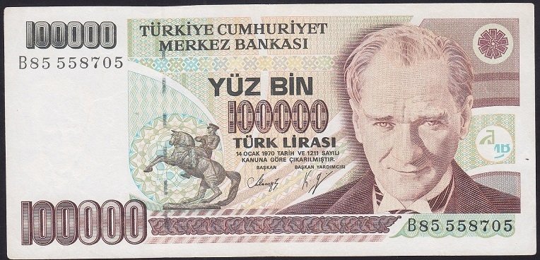 7.EMİSYON 1.TERTİP 100000 LİRA B85 558705 ÇÇT