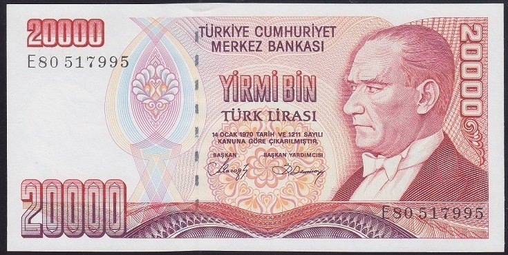 7.EMİSYON 1.TERTİP 20000 LİRA E80 517995 ÇİL