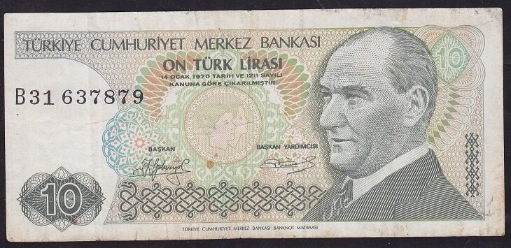 7.Emisyon 1.Tertip 10 Lira B31 637879 Çok Temiz