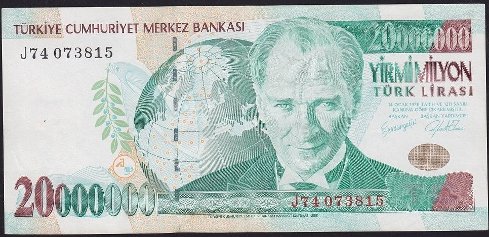 7.Emisyon 20 000 000 Lira J74 073815 Çok Çok Temiz+