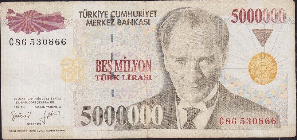 7.Emisyon 5 000 000 Lira C86 530866 Çok Temiz