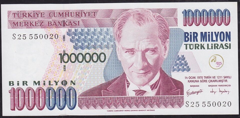 7.Emisyon 3.Tertip 1 000 000 Lira S25 550020 Çil