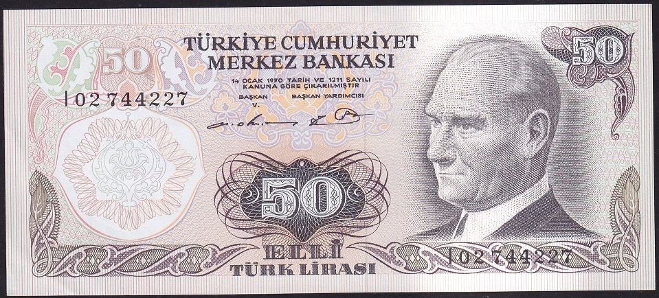 6.Emisyon 1.Tertip 50 Lira I02 744227 Çilaltı Çil