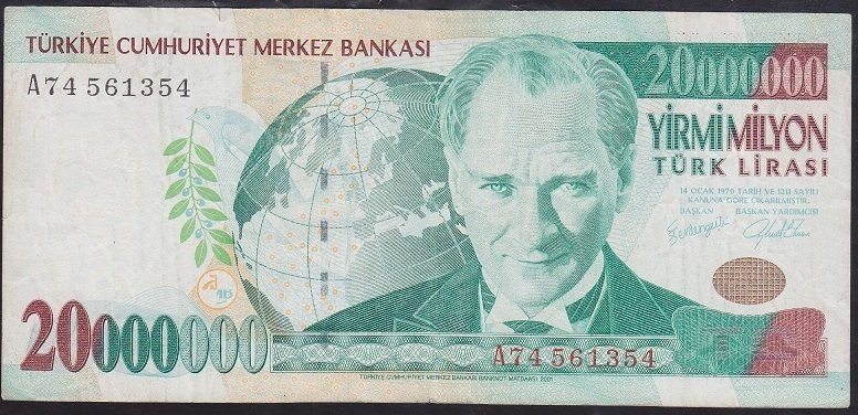 7.EMİSYON 20 000 000 LİRA A74 561354 ÇOK TEMİZ +