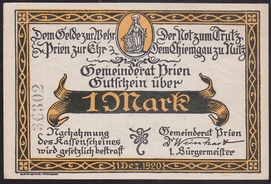 ALMANYA 1 MARK NOTGELD 1920 ÇİL