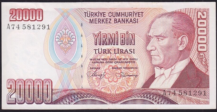 7.Emisyon 1.Tertip 20000 Lira A74 581291 Ççt Çilaltı