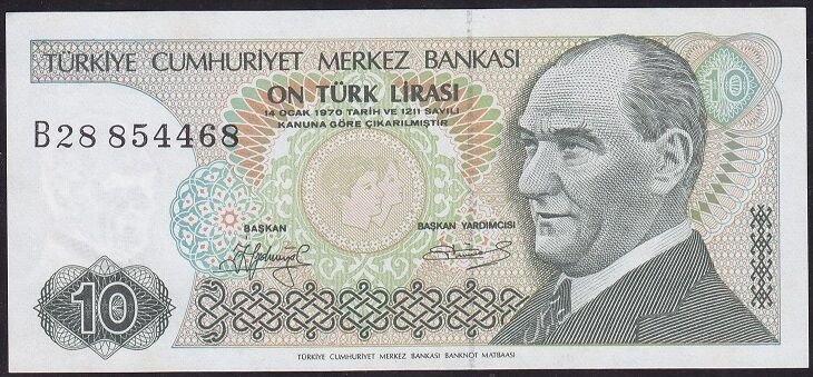 7.Emisyon 1.Tertip 10 Lira B28 854468 Çilaltı Çil