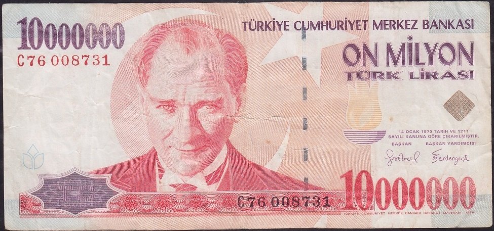 7.Emisyon 10 000 000 Lira C76 008731 Çok Temiz