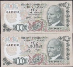 6.EMİSYON 2.TERTİP 100 LİRA G04 403631 -32 SERİ TAKİPLİ 2 ADET ÇÇT ÇİLALTI