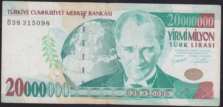 7.EMİSYON 20 000 000 LİRA B38 315098 ÇOK TEMİZ