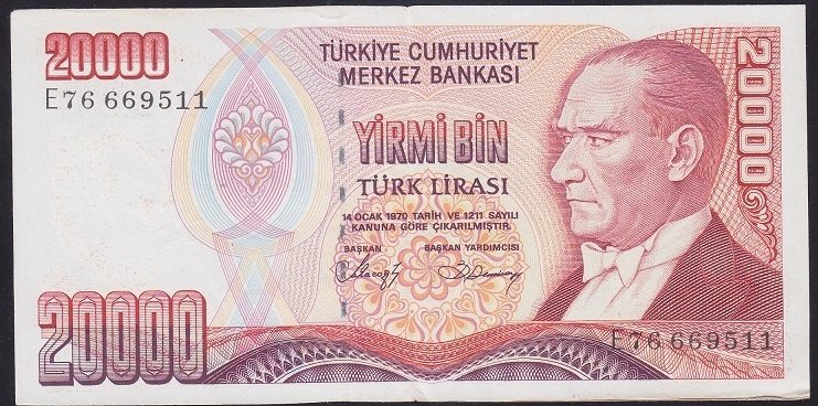 7.EMİSYON 1.TERTİP 20000 LİRA E76 669511 ÇÇT