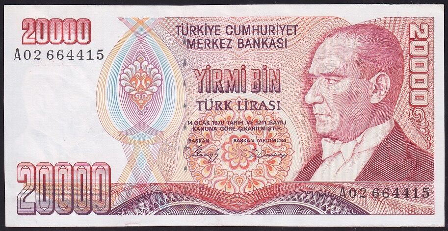 7.Emisyon 1.Tertip 20000 Lira A02 664415 Çok Çok Temiz+