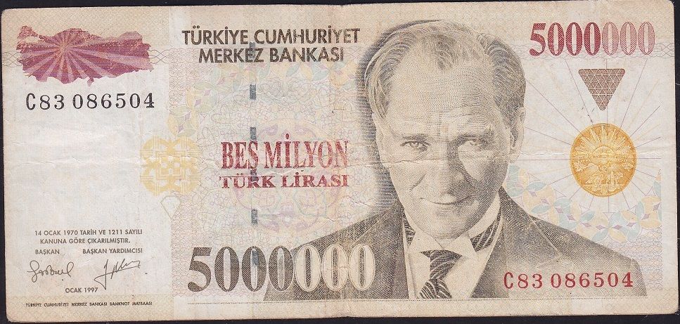 7.Emisyon 5 000 000 Lira C83 086504 Çok Temiz