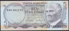 6.Emisyon 2.Tertip 5 Lira K66 361175 Çil