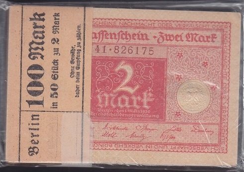 ALMANYA 2 MARK 1920  ÇİL - DESTE ( 50 ADET ) ÇOĞUNLUĞU SERİ TAKİPLİ